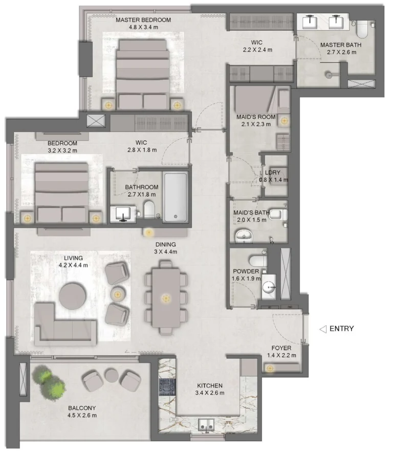 Distrikt floor plan 2 BR