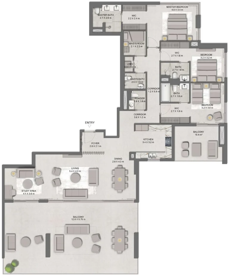 Distrikt floor plan 3 BR