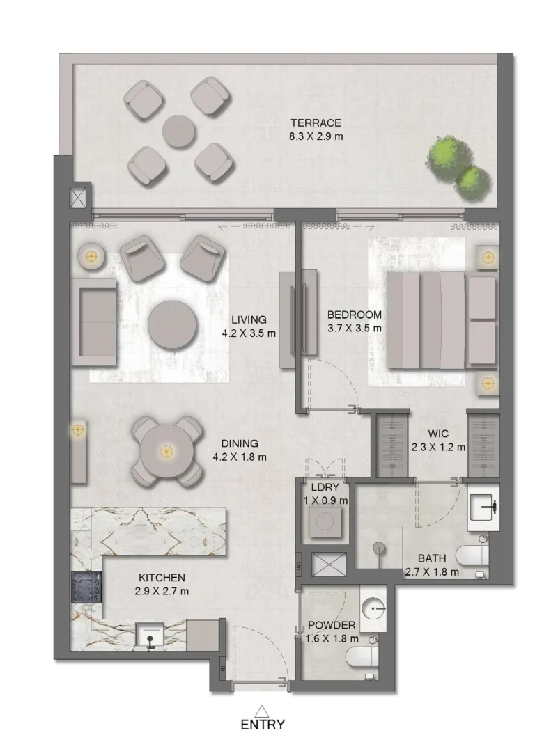 Distrikt floor plan 1 BR