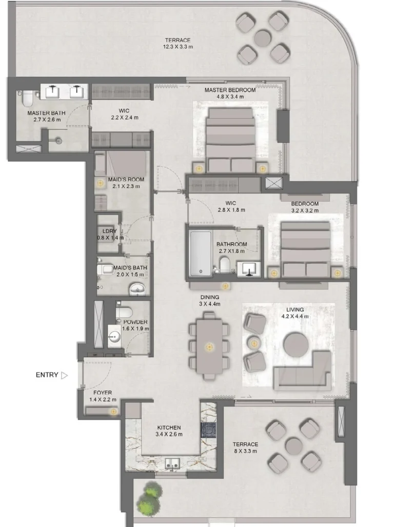 Distrikt floor plan 2 BR