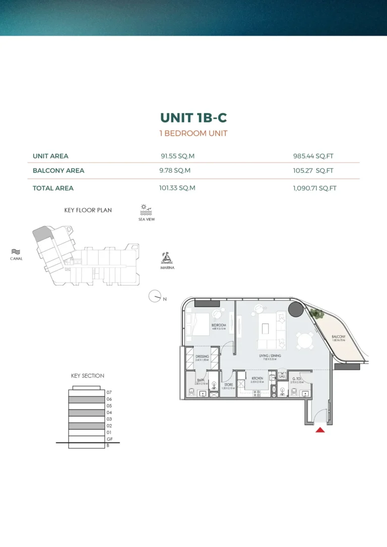 DO Hotels & Residences floor plan 1-спальн. · 985 sqft