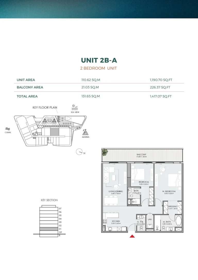 DO Hotels & Residences floor plan 2-спальн. · 1417 sqft