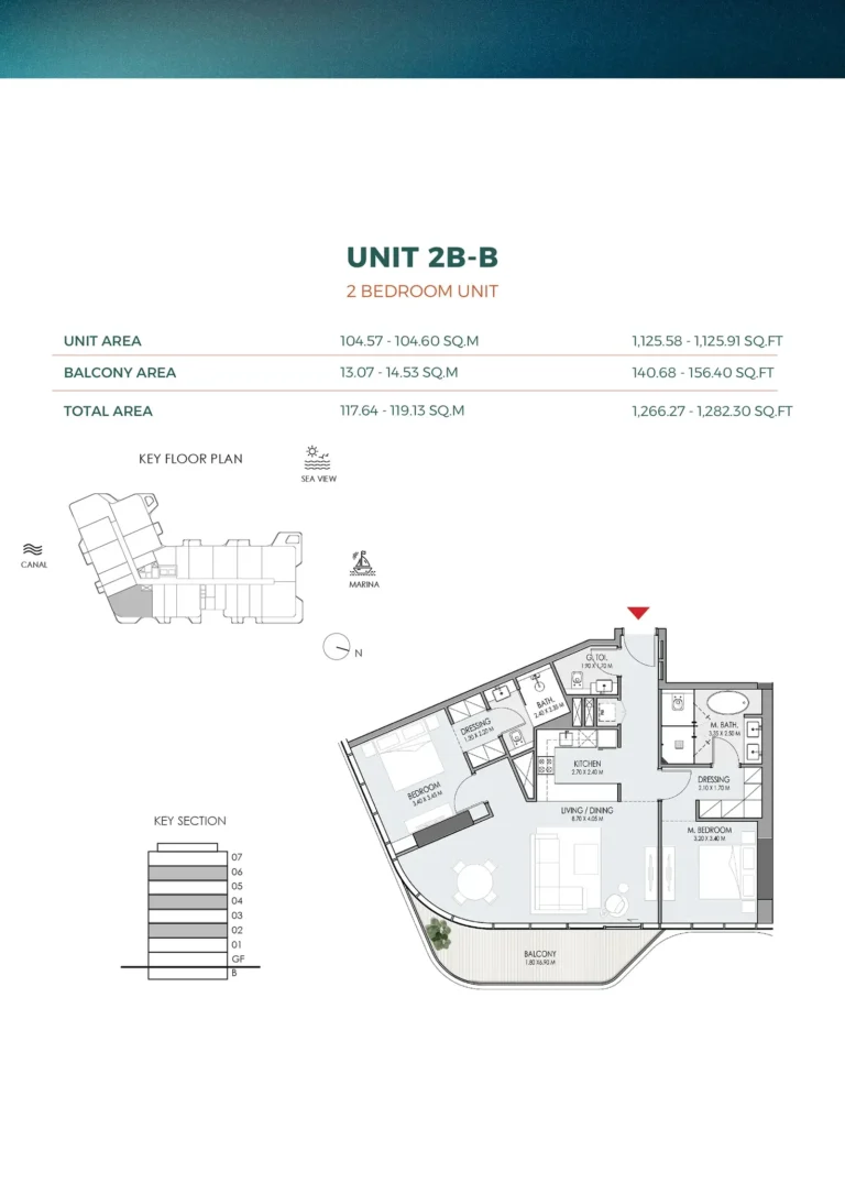 DO Hotels & Residences floor plan 2-спальн. · 1126 sqft
