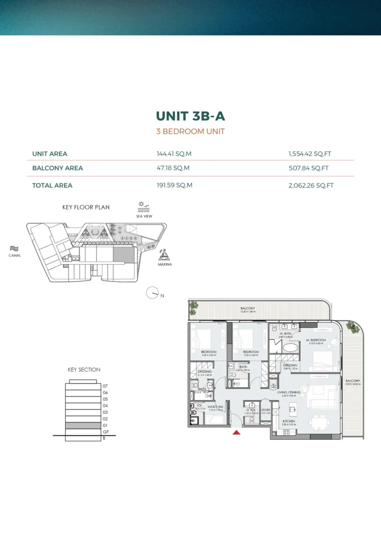 DO Hotels & Residences floor plan 3-спальн. · 1554 sqft