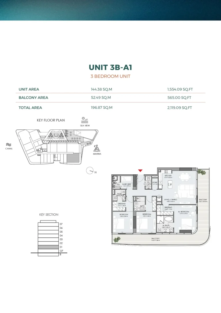 DO Hotels & Residences floor plan 3-спальн. · 1554 sqft
