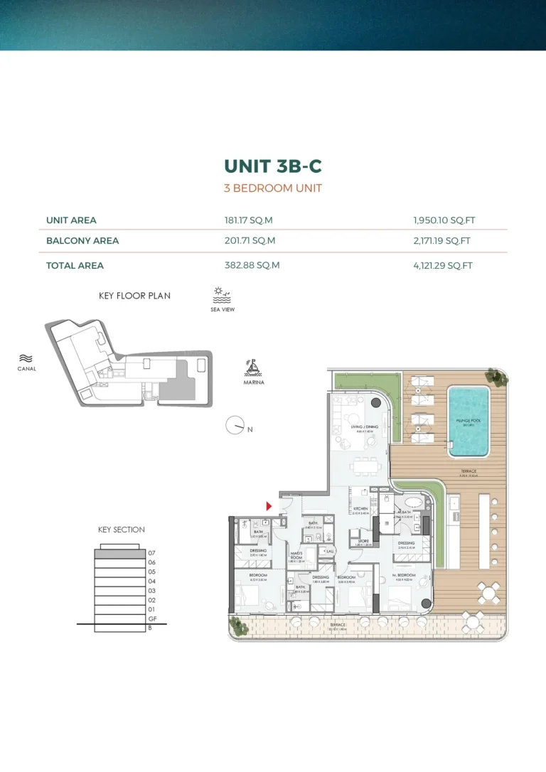 DO Hotels & Residences floor plan 3-спальн. · 1950 sqft