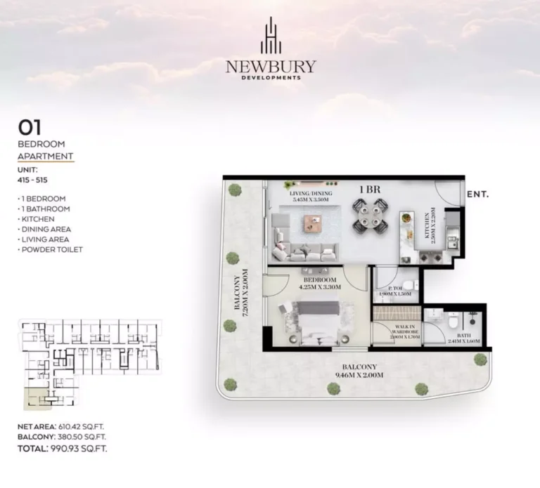 Chapter 01 by Newbury floor plan 1 BR · 990 sqft