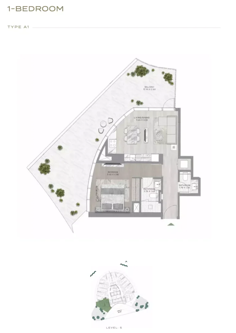 Canal Crown floor plan 1 BR