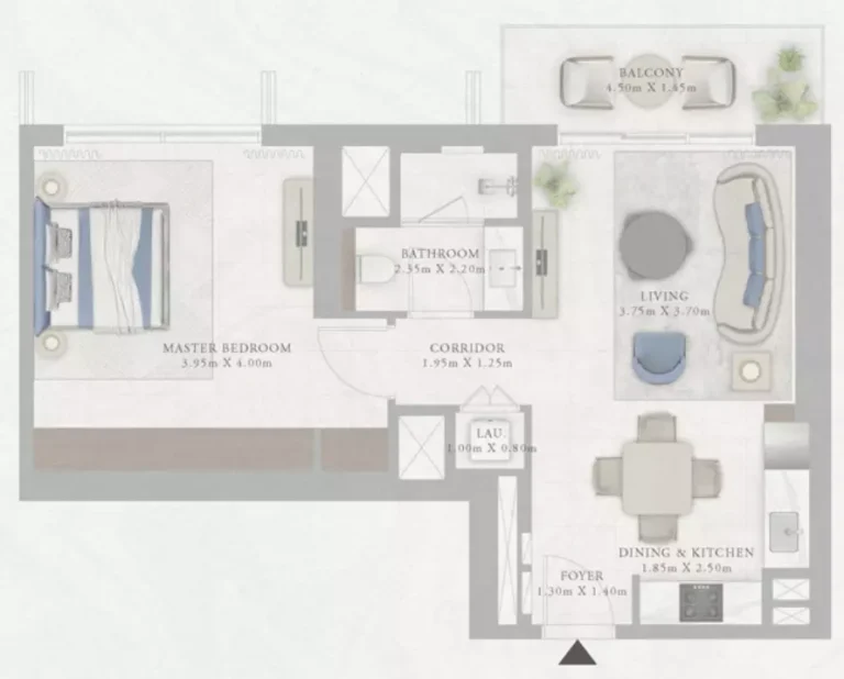 Marina Views floor plan 1-спальн. · 749 кв. фут