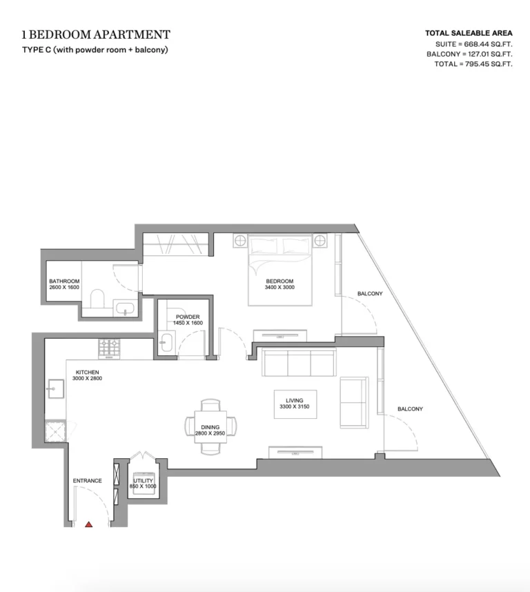 Skyvue Stellar floor plan 1-спальн. · 795 sqft