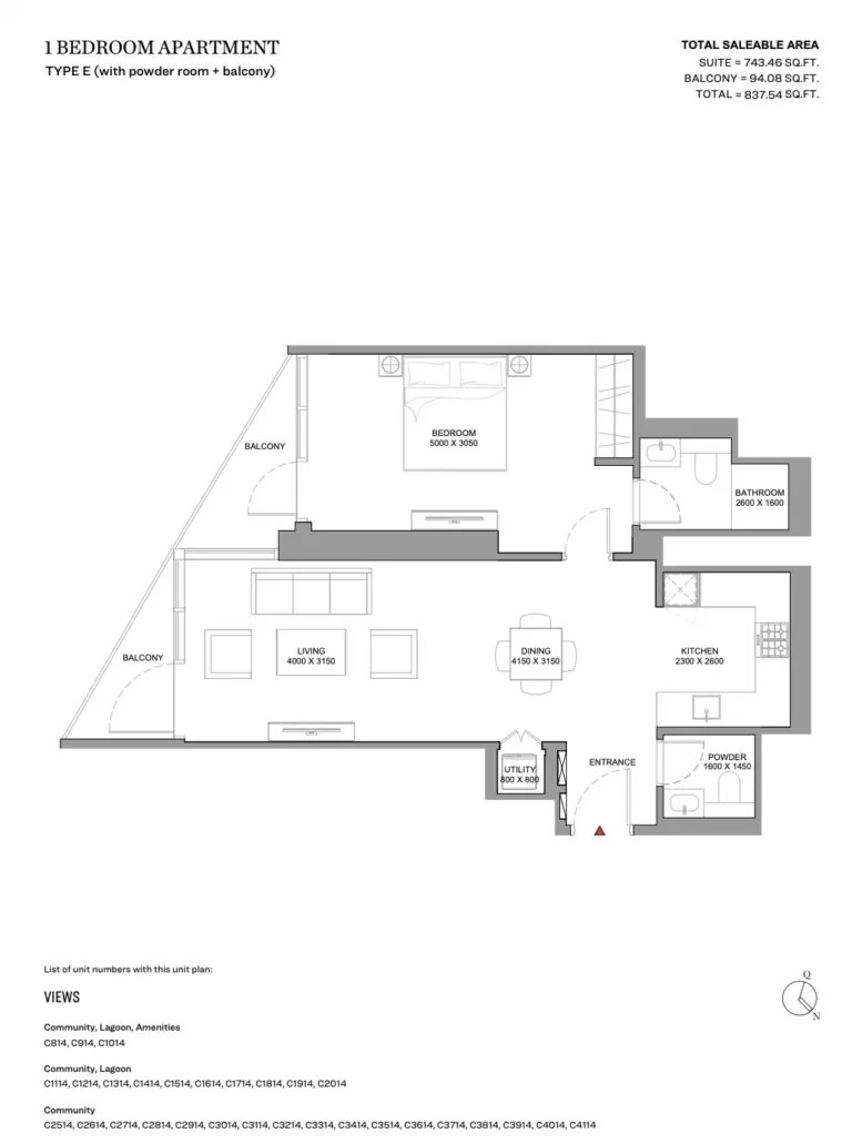 Skyvue Spectra floor plan 1 BR · 838 sqft