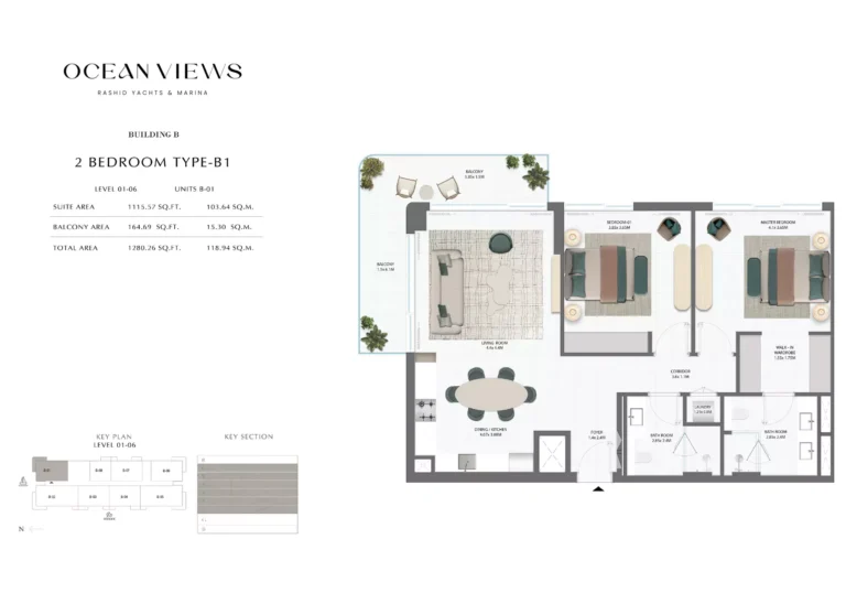 Ocean Views floor plan 2 BR · 1280 sqft