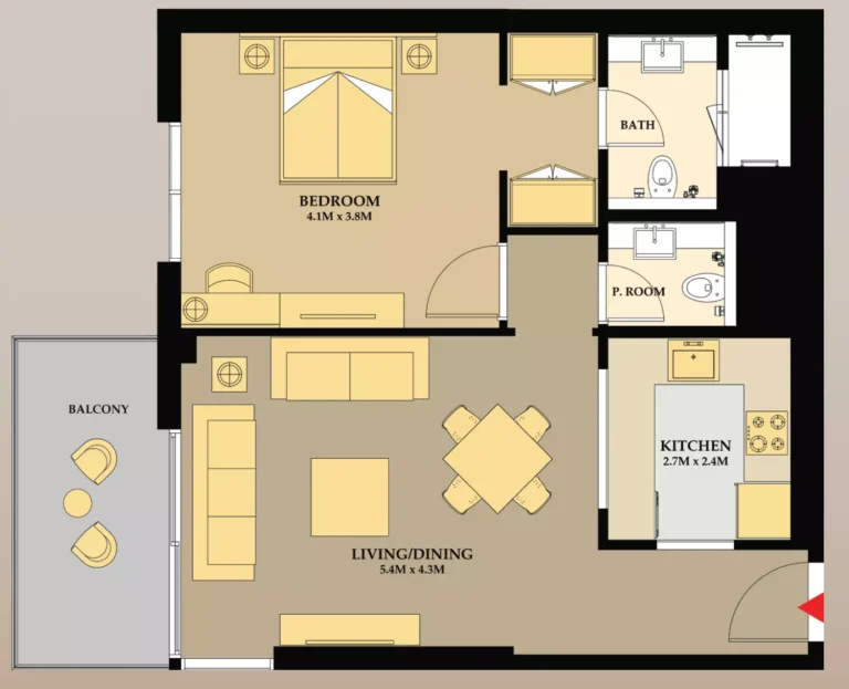 Riva Residence floor plan 1-спальн. · 801 sqft
