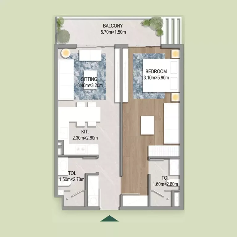 Oasis Residences Dubai South floor plan 1-спальн. · 536 sqft