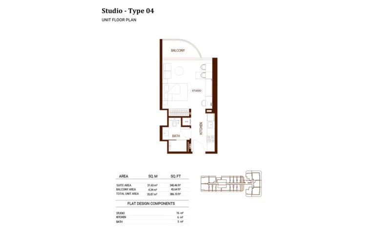 Binghatti Hillviews floor plan Studio · 386 sqft