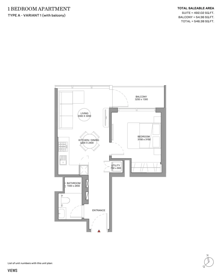 Sobha Solis floor plan 1 BR · 546 sqft