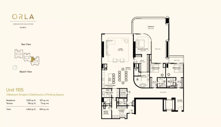 Orla by Omniyat Dorchester Collection floor plan 3 BR · 4306 sqft