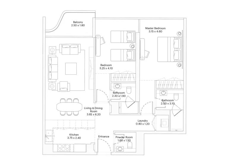 Eleve by Deyaar floor plan 2 BR · 1072 sqft