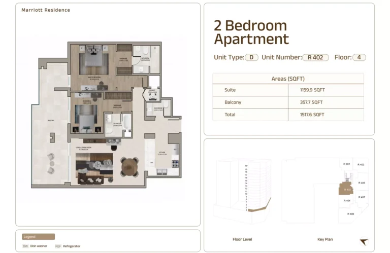 Marriott Residences Sheikh Zayed Road floor plan 2 BR · 1517 sqft