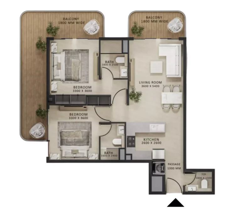 Altair 52 floor plan 2 BR · 1170 sqft