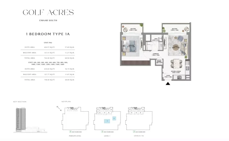 Golf Acres floor plan 1-спальн. · 738 sqft