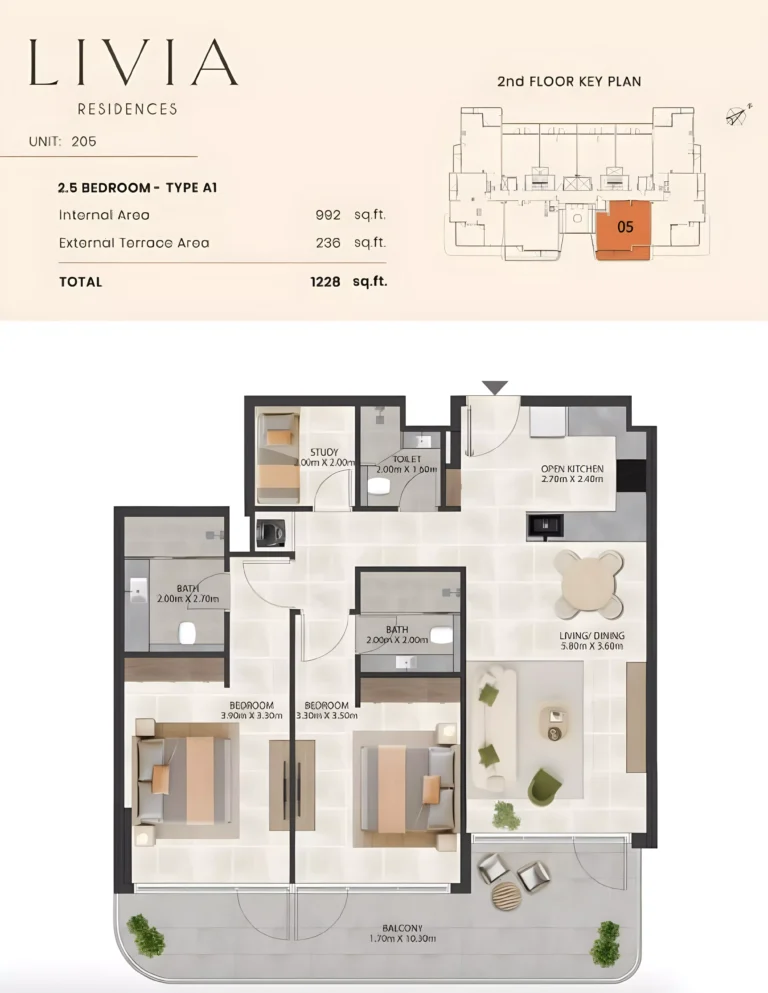 Livia Residence floor plan 3 BR · 1228 sqft