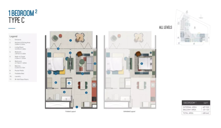Rove Home Marasi Drive floor plan 1-спальн. · 642 кв. фут