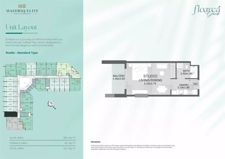 Floarea Grande floor plan Studio · 427 sqft