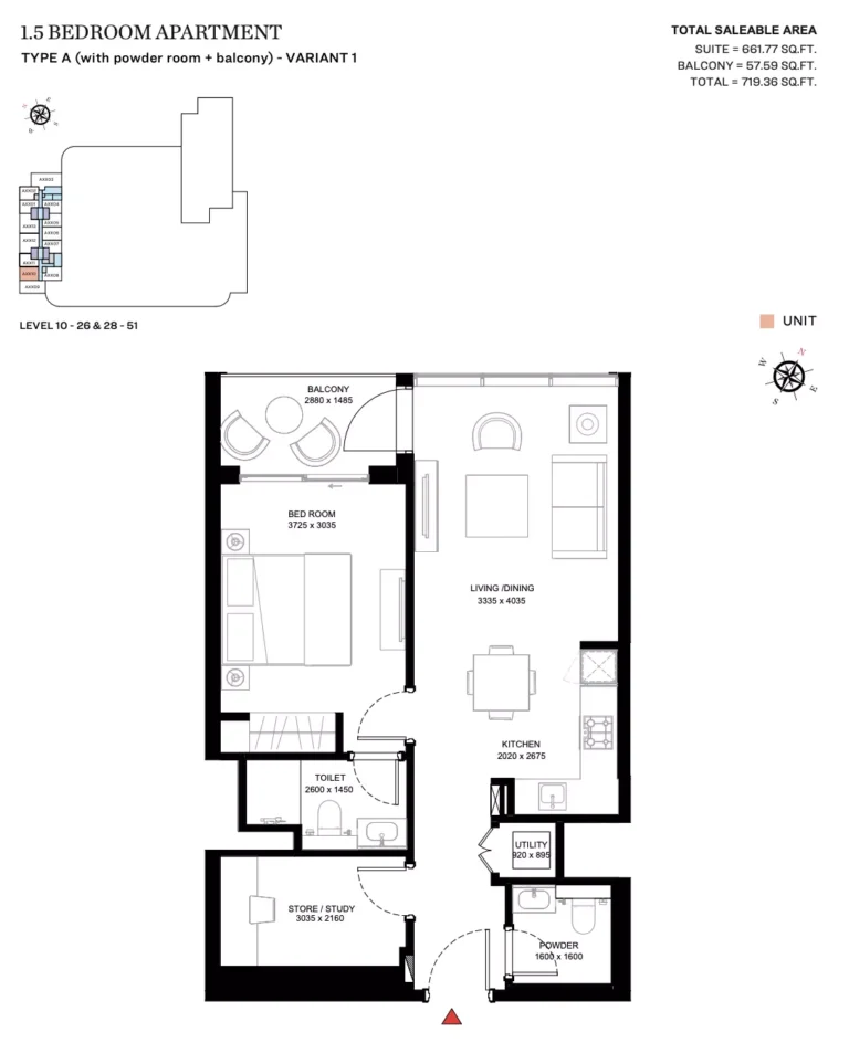 Sobha Creek Vistas Heights floor plan 2 BR · 719 sqft