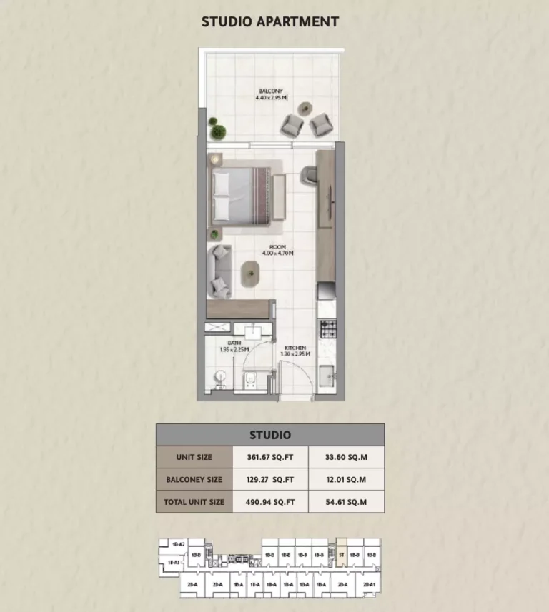 161 Jumeirah Lane floor plan Студия · 490 sqft