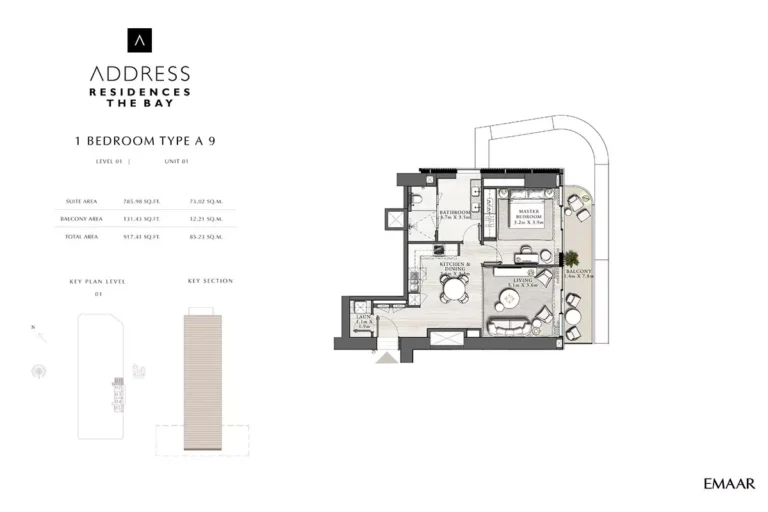 Address Residences The Bay floor plan 1-спальн. · 917 sqft