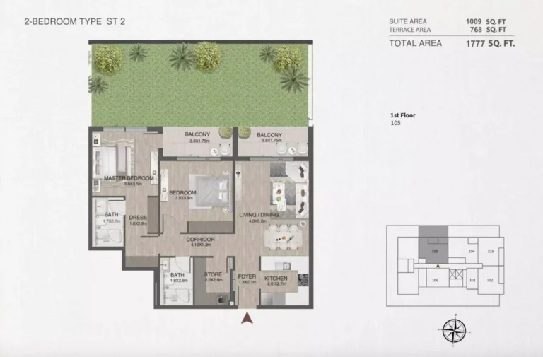 One by Nine floor plan 2 BR · 1777 sqft