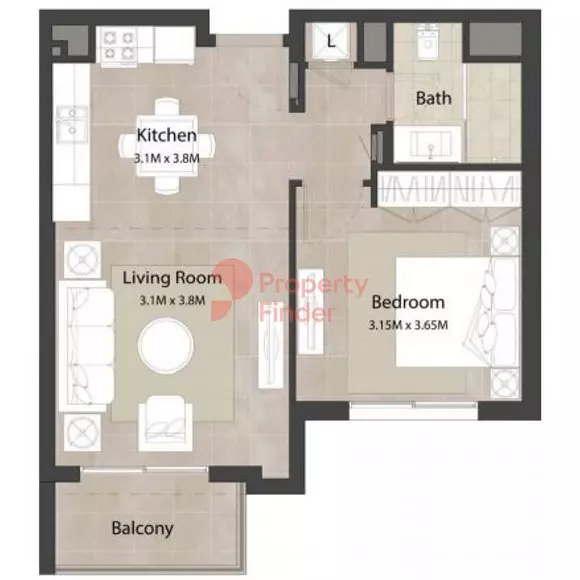 Ascot Residences floor plan 1 BR · 623 sqft