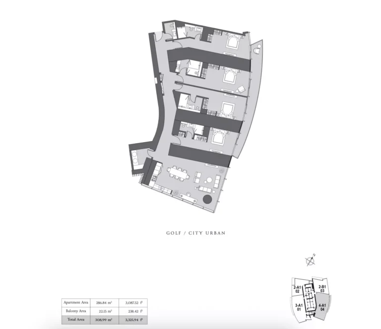 Six Senses Residences Dubai Marina floor plan 4-спальн. · 3325 sqft