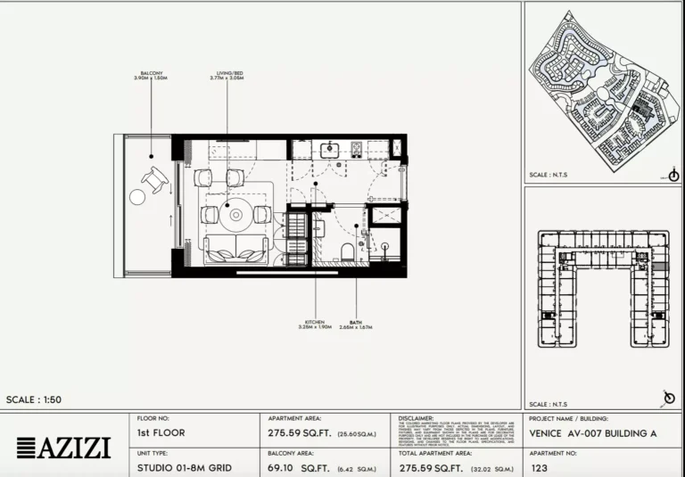 Azizi Venice 7 floor plan Studio · 275 sqft