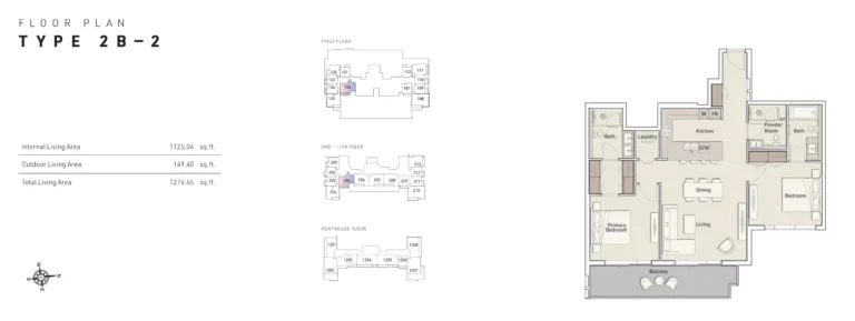 Ellington House 2 floor plan 2 BR · 1274 sqft