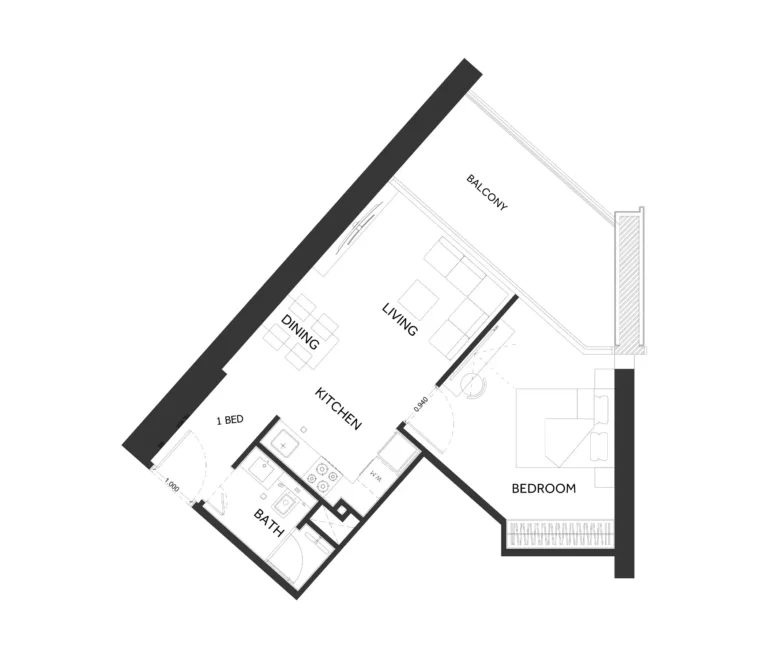 Binghatti Elite floor plan 1-спальн. · 654 sqft