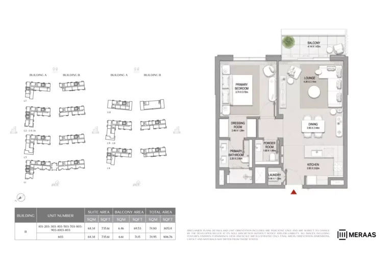 City Walk Crestlane 2 floor plan 1-спальн. · 806 sqft