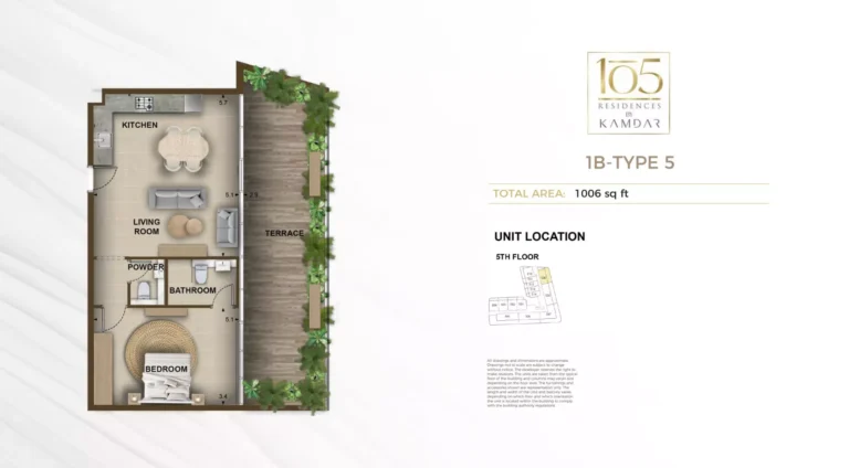 105 Residences by Kamdar floor plan 1-спальн. · 1006 sqft