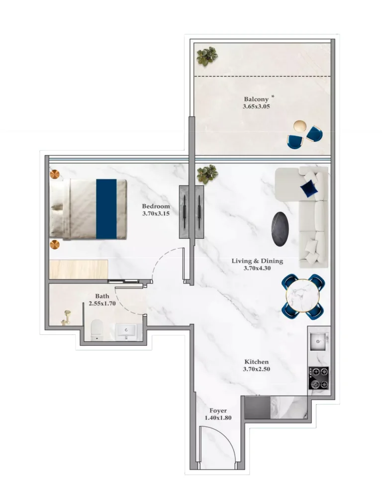 Timez by Danube floor plan 1-спальн. · 545 sqft
