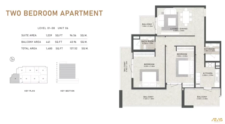Aras Heights floor plan 2 BR · 1480 sqft