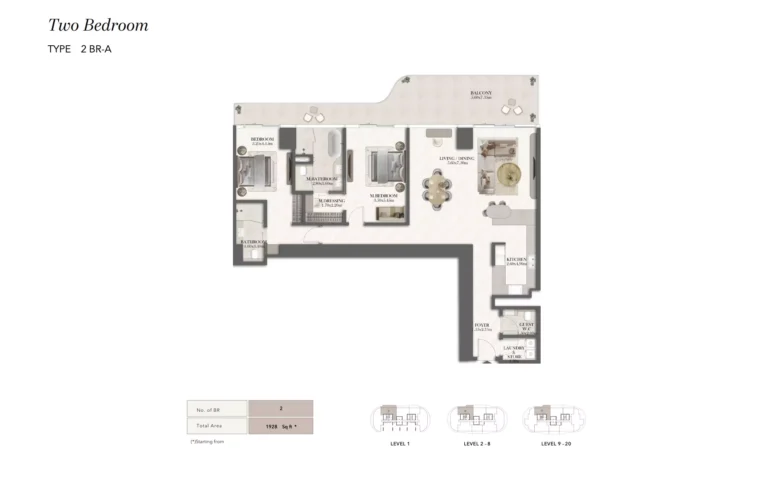 Jumeirah Residences Asora Bay floor plan 2 BR · 1928 sqft
