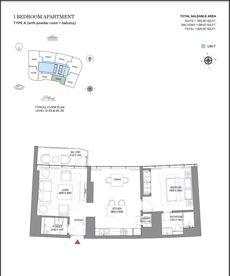 Sobha Seahaven floor plan 1 BR · 861 sqft