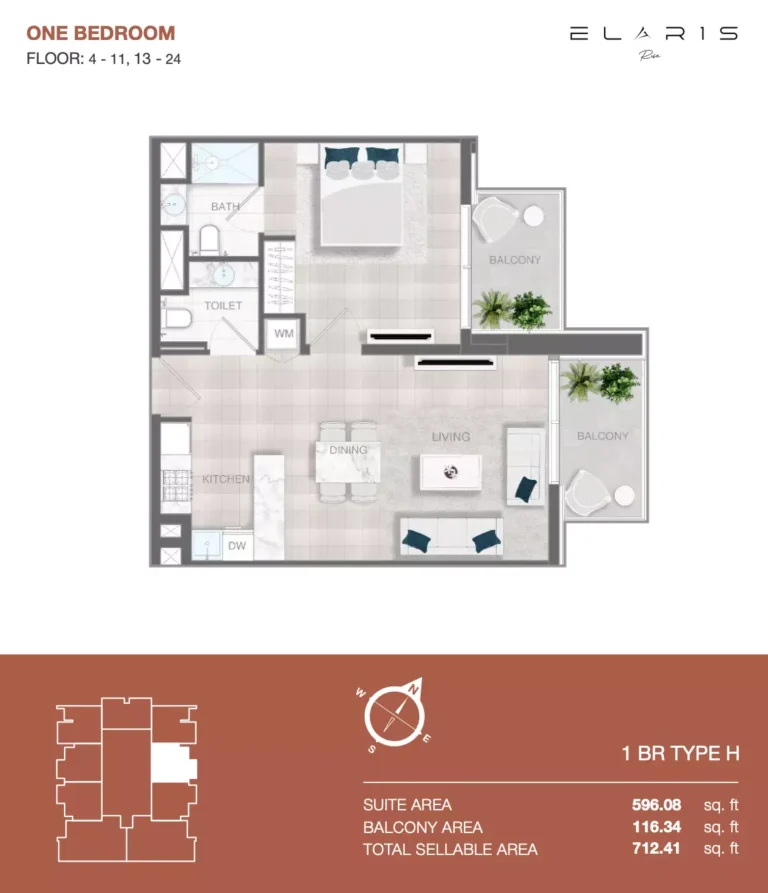 Elaris Rise floor plan 1-спальн. · 712 sqft