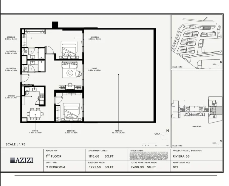 Azizi Riviera 53 floor plan 2 BR · 2408 sqft
