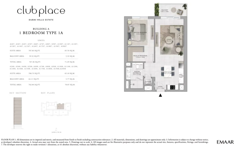 Club Place floor plan 1-спальн. · 762 sqft