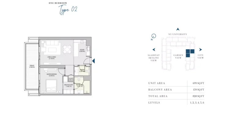 Vida Residences Dubai Mall floor plan 1-спальн. · 828 sqft