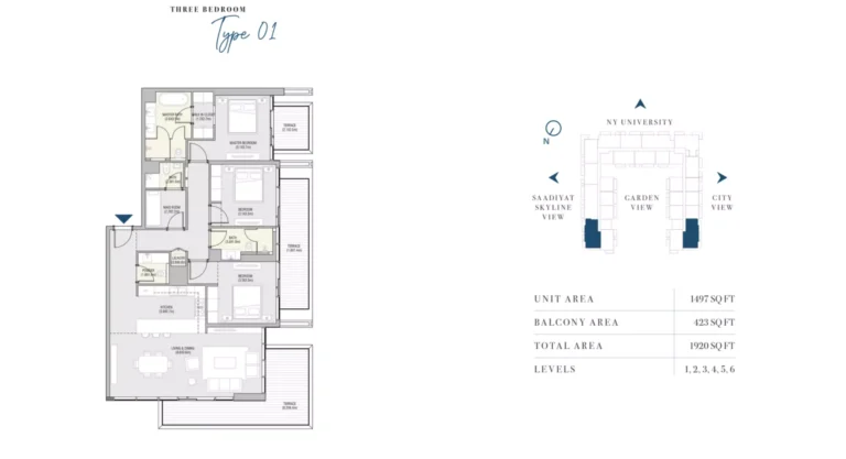 Vida Residences Dubai Mall floor plan 3-спальн. · 1920 sqft