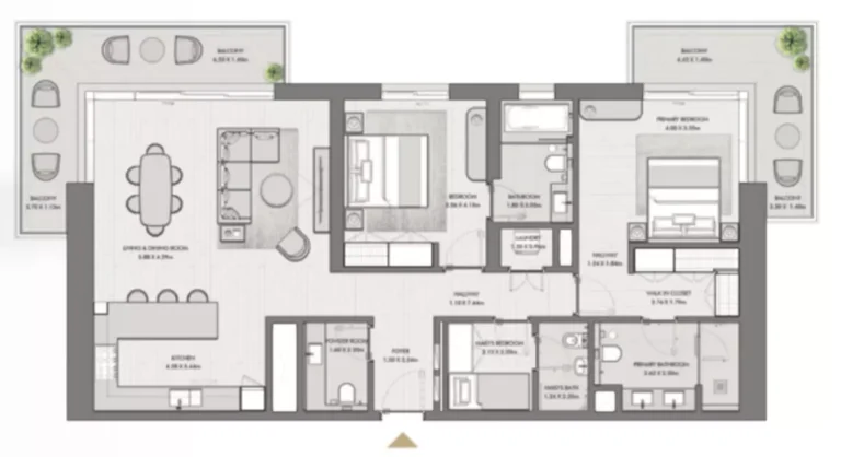 Riwa floor plan 2-спальн. · 1736 sqft