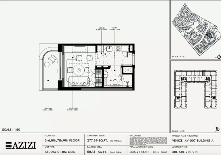 Azizi Venice 7 floor plan Studio · 335 sqft